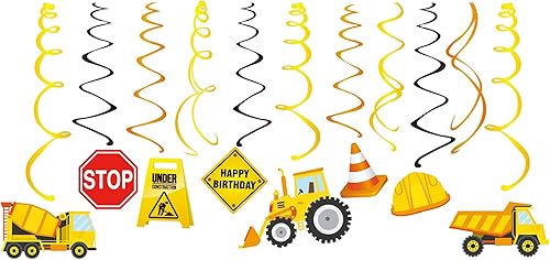 Miniatura 2 de Decoración de remolino colgante de construcción de 30 unidades, serpentinas temáticas de cumpleaños de camiones de construcción, suministros de