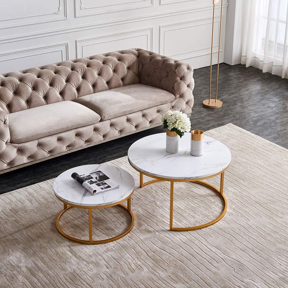 Nyyi Couchtisch 2er Set, BeistelltischSet rund, Moderne Sofatische