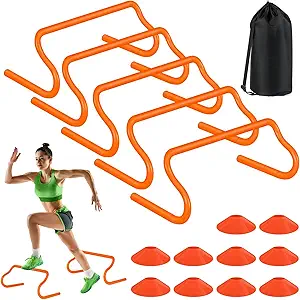 Agility Hurdles Training Equipment - Speed Hurdles and Soccer Cones with Carrying Bag