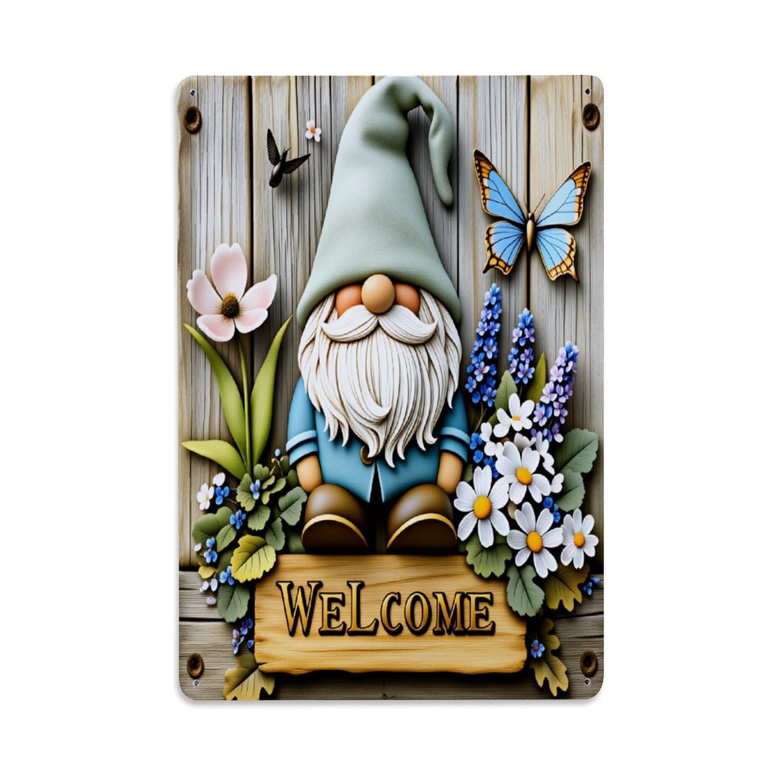 Gnome Garden Welcome Sign Art Tin Sign Vintage Metal Poster Retro Bar, Home, Man Cave, Kitchen, Laundry Room Wall Art Decor Gift 8x12 Inch