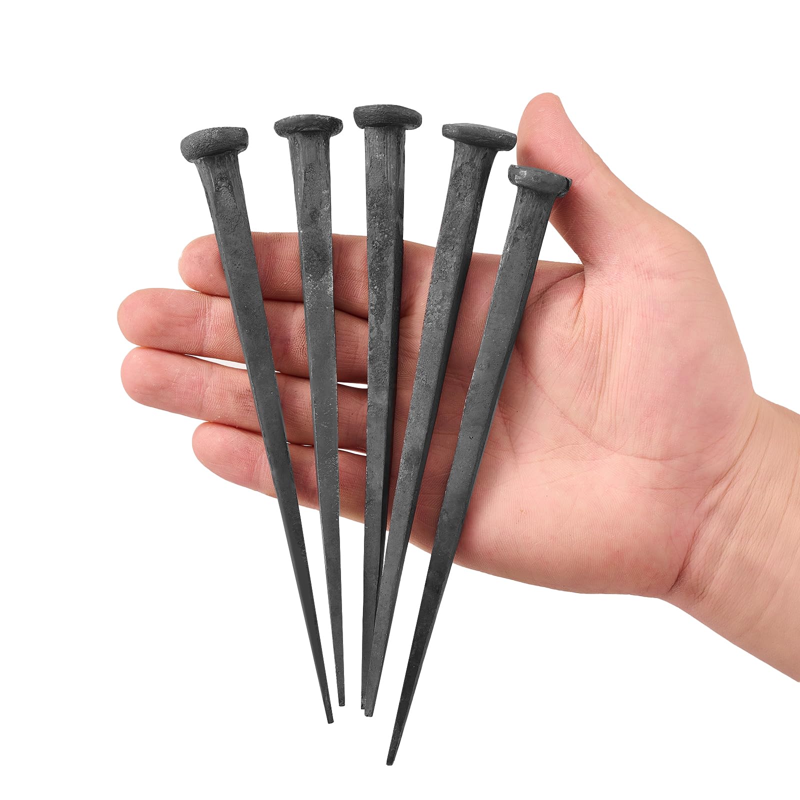 Doodlream 5PCS 6-7 Inch Hand Forged Nails, Rustic Black Forged Iron Decorative Nails, Heavy Duty Vintage Metal Fasteners for Woodworking, Cross Crafts, Furniture Restoration