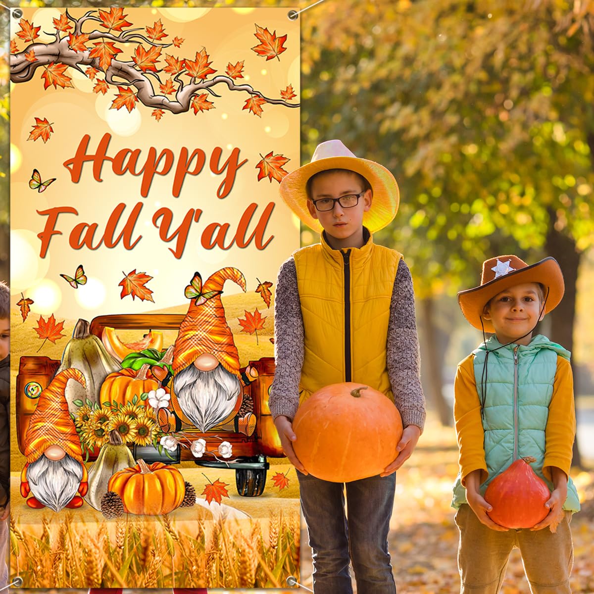 Happy Fall Y'all Party Banner - 98x17.7 Inch Large Seasonal Decoration For Autumn Harvest Party