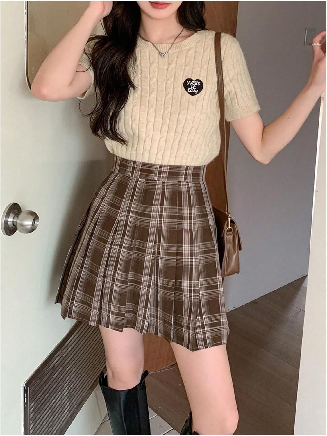 Floerns Women's Plaid Print Pleated Skirt Uniform Tartan Short Skater Skirt - Image 5