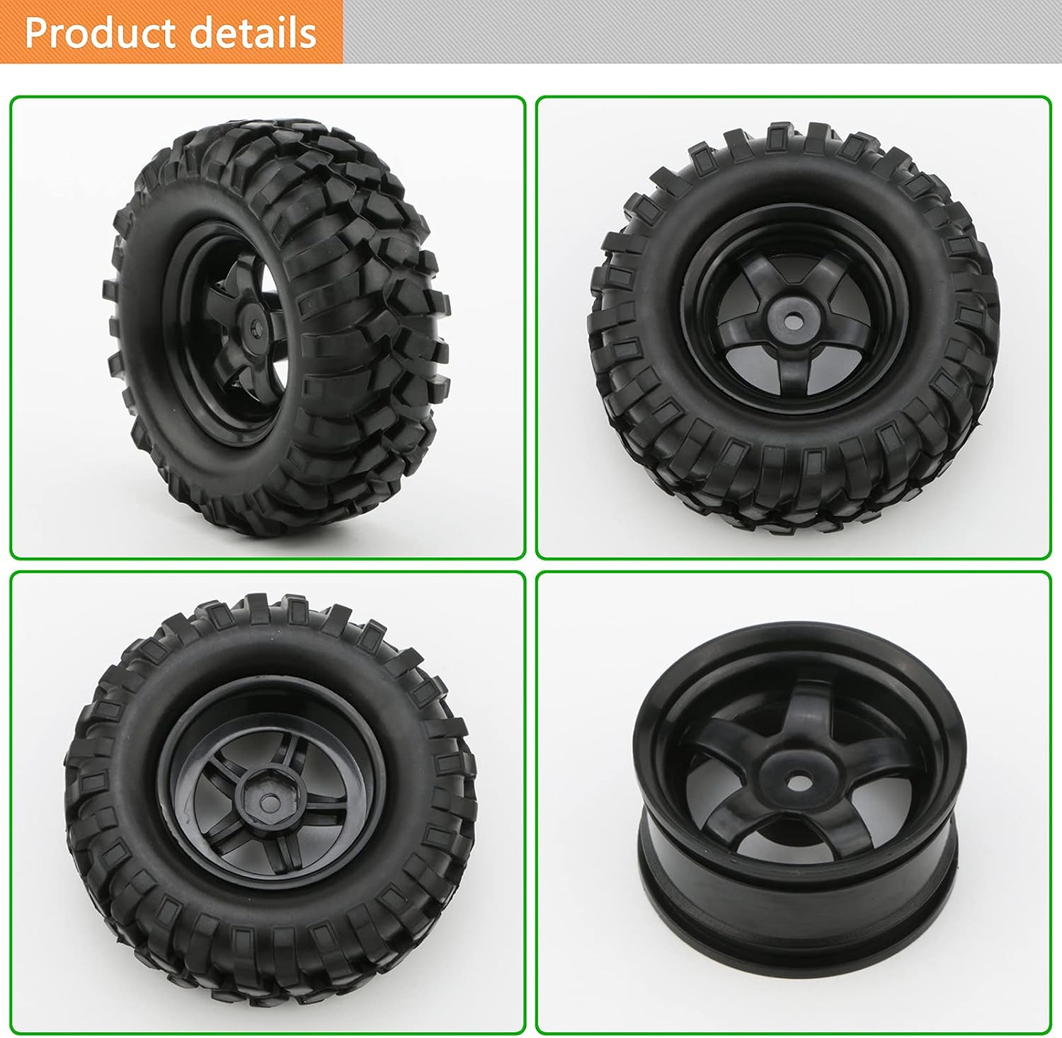 4X 110 RC Off-Road Car Wheel Tires 5 Spokes Rim 12mm Hex Parts