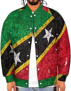 Flag of Saint Kitts And Nevis Men's Baseball Bomber Jacket Casual Baseball Coats Printed Streetwear with Pocket