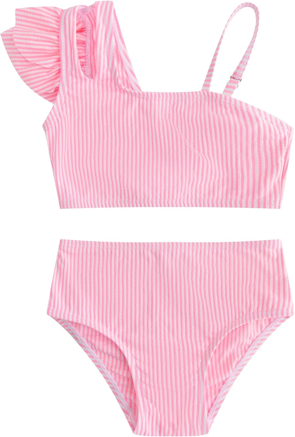 LIZENS Two Piece Girls Swimsuit, One Shoulder Ruffled Bikini Set with Adjustable Strap, Girls Bathing Suit for 2-12 Years
