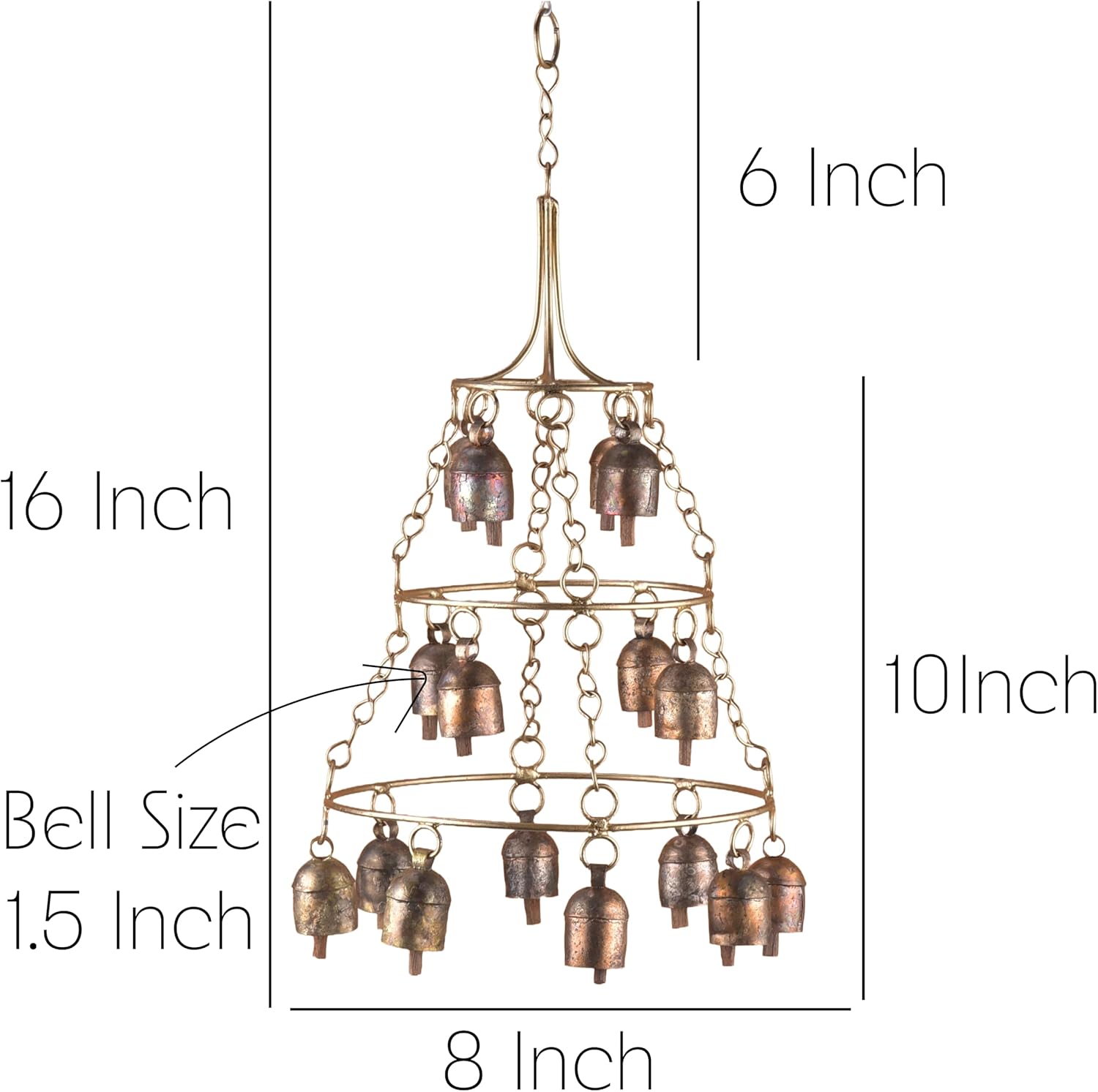 Rustic Wind Chimes for Outside – Handcrafted Tiered Bell Chime with Deep Tone – 16” Copper Coated Bronze Finish Metal Wind Chime for Garden Decor, Porch, Yard, Patio – Farmhouse Outdoor Decoration