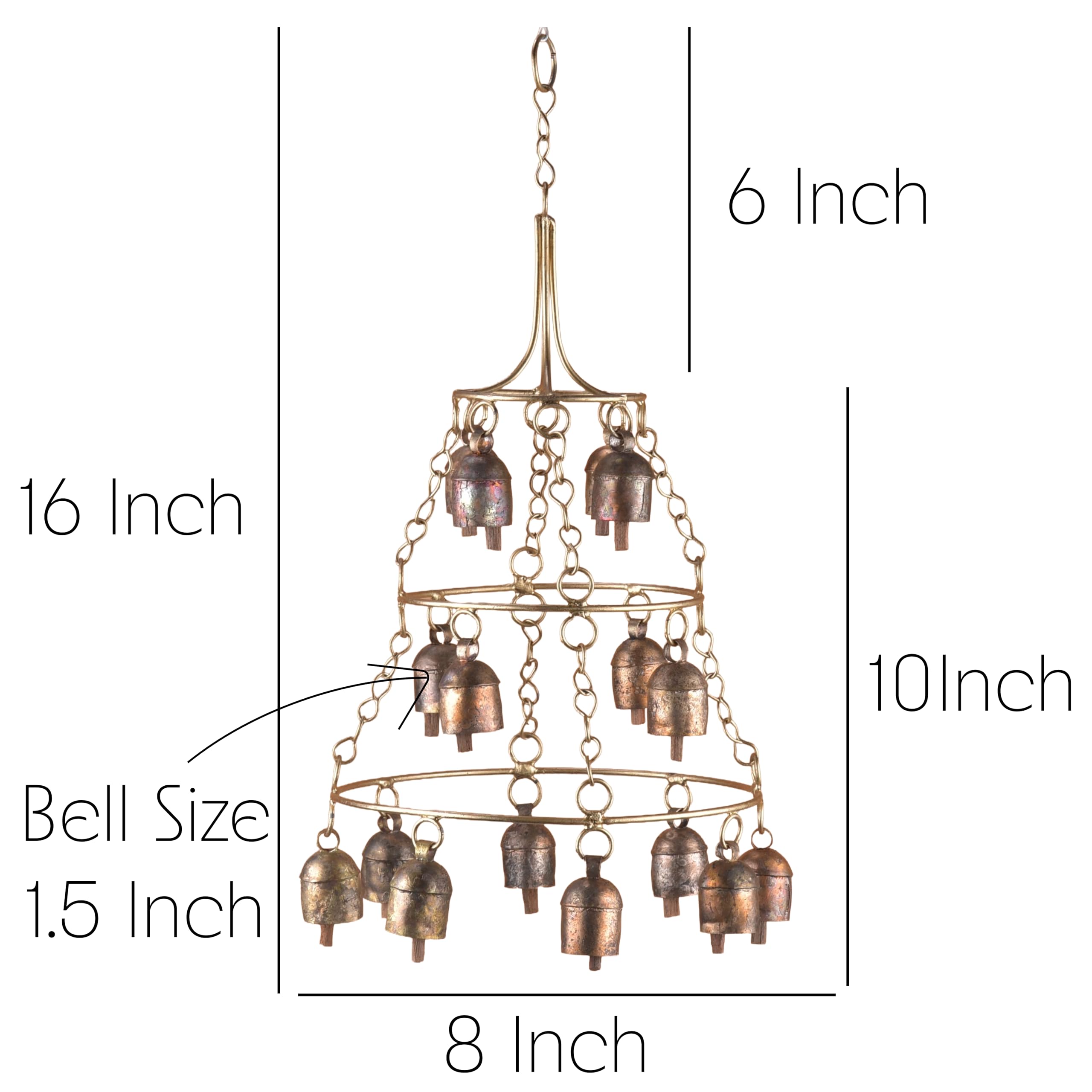 Rustykalne dzwonki wietrzne na zewnątrz – ręcznie wykonany, wielowarstwowy dzwonek dzwonkowy z głębokim odcieniem, 40 cm, pokryty miedzią, metalowy dzwonek wietrzny do dekoracji ogrodu, werandy
