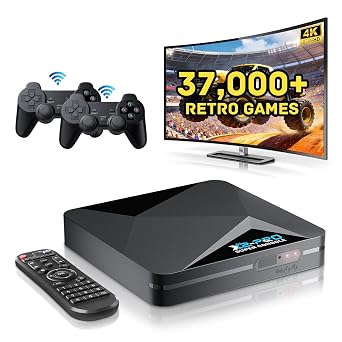Kinhank Retro Gaming Console with 37,000+ Games Video Game Console with Dual System EmuELEC 4.6 Game OS + Android 9.0,4K UHD Output,2.4+5G WiFi,Bluetooth 5.0,4GB RAM Gift for Family Game Night