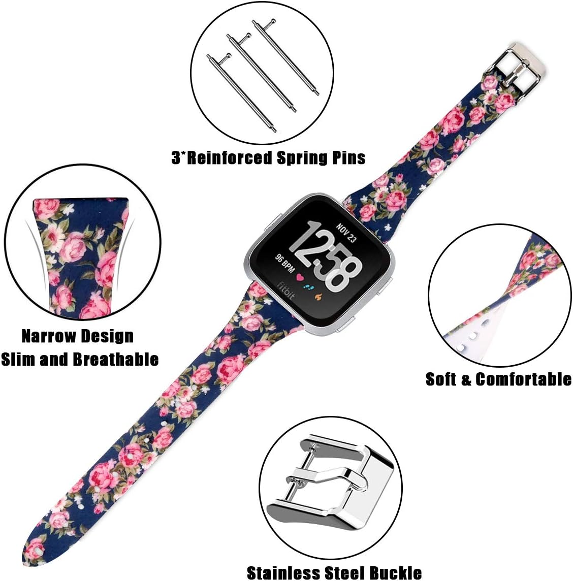 REYUIK Floral Bands Compatible Fitbit Versa 2/Lite/Special Edition, Silicone Fadeless Pattern Breathable Replacement for Fitbit Versa Lite SE Band
