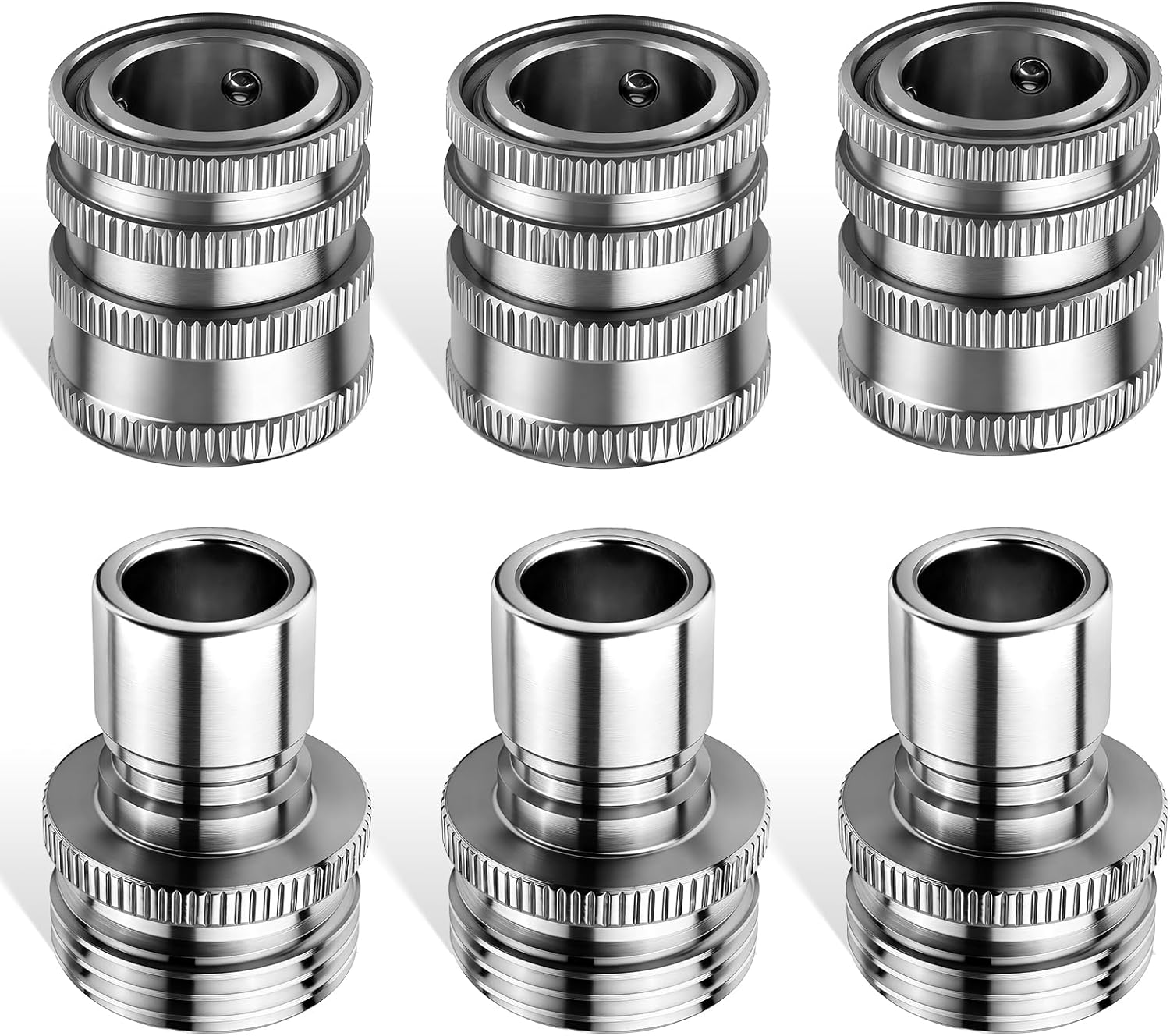 Stainless Steel Garden Hose Quick Connect Fittings Set - 3/4" GHT Universal Quick Release Garden Hose Connectors (Stainless Steel, 5 Set)