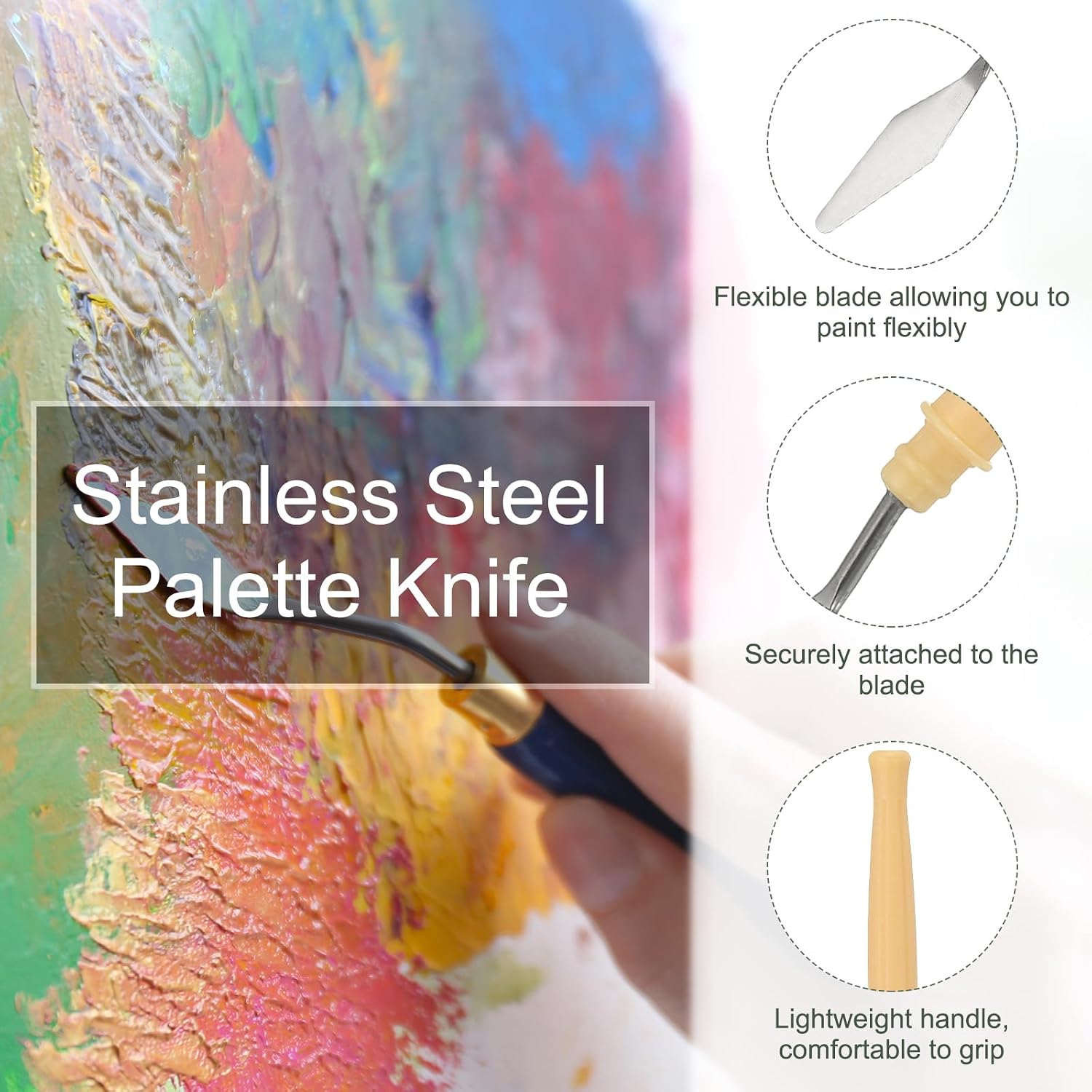 YOKIVE 5 Pcs Stainless Steel Palette Knife, NO.3 Professional Art Spatula Oil Painting Accessories Color Mixing Scraper with Plastic Handle, Great for Canvas Acrylic(Yellow, 6.1 -Inch)