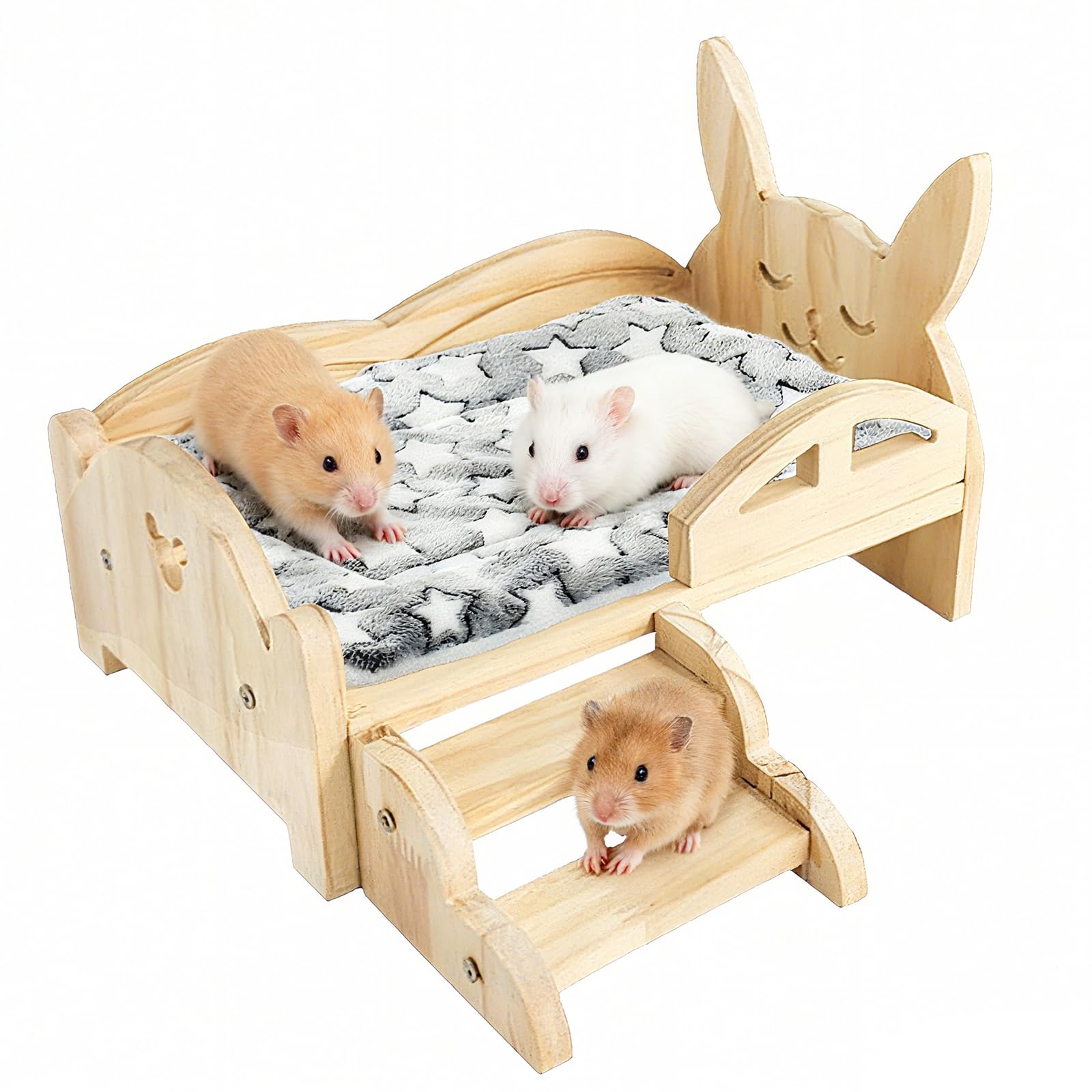 Letto per Porcellini D'India, 34 x 22 x 7 cm Letto in Legno per Piccoli Animali con Materasso Rimovibile e Scale Larghe 15,5 cm per Porcellini D'India Criceti Coniglio Furetti Ricci