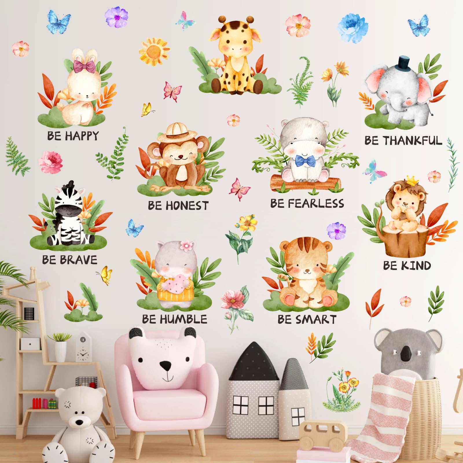 Jungle Animal Wall Decals with Inspirational Quotes Woodland Wall Stickers Safari Wall Stickers Kids Wall Stickers Removable Wall Art Stickers for Baby Girls Boys Bedrooms Nursery Playroom Decor