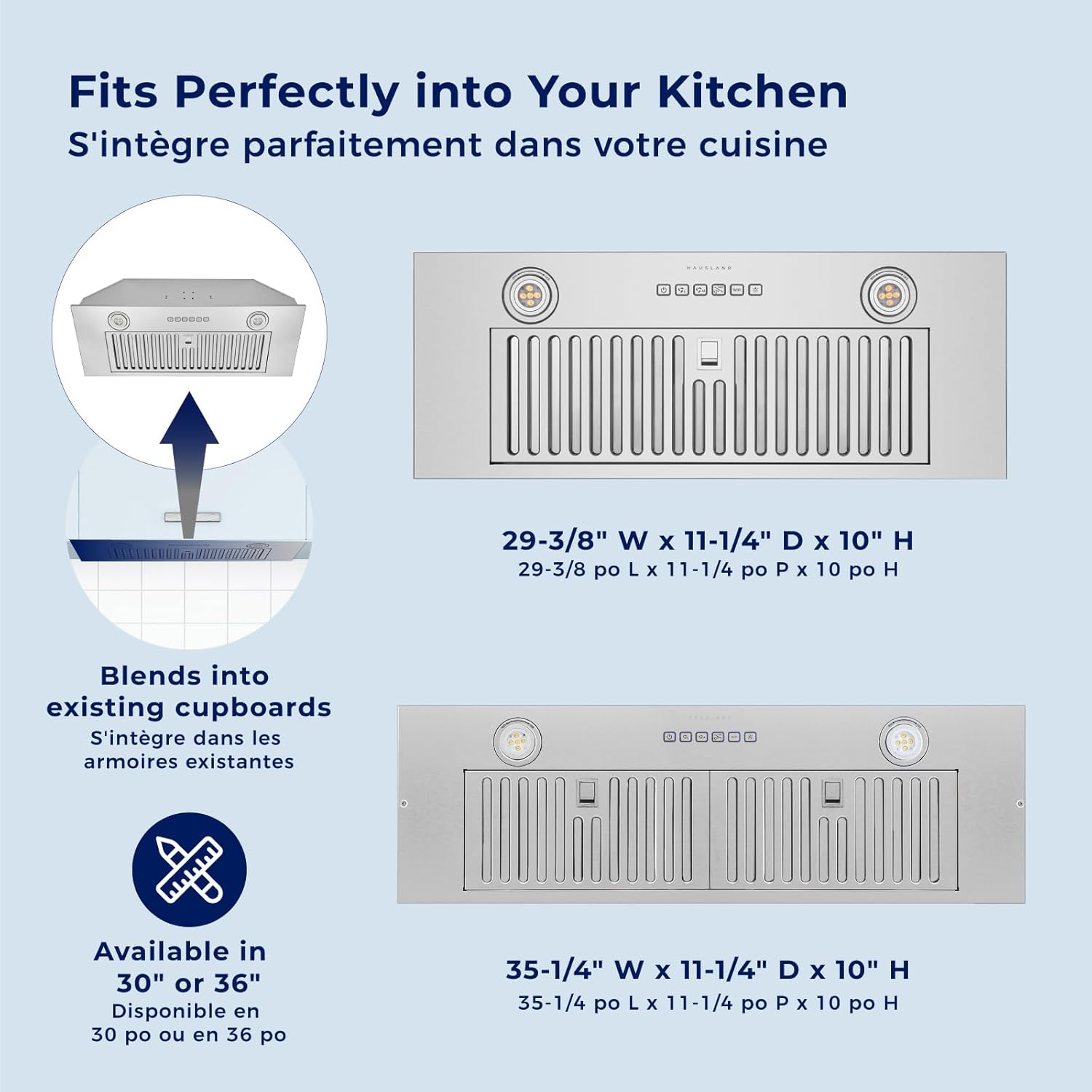 Hauslane Range Hood Insert 30 Inch, Hood Vent for Kitchen| HauSMART™ App & Voice Control |4-Speed Fan, LED GU10 Lights | Dishwasher-Safe Baffle Filters, Stainless Steel Ducted|Ductless Range Hood