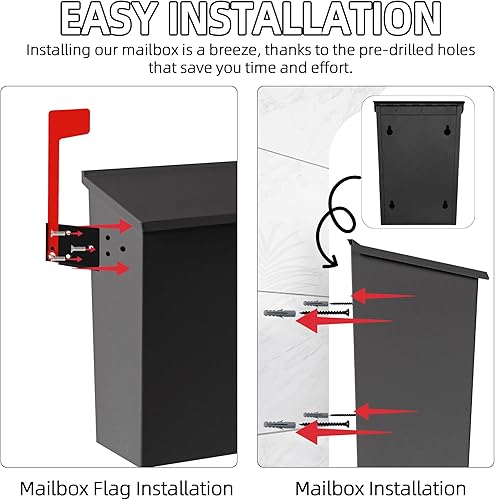 Miniatura 5 de TonGass Buzón de montaje en pared, buzones para montaje en pared exterior, diseño elegante y construcción duradera en acabado negro  Buzón ideal