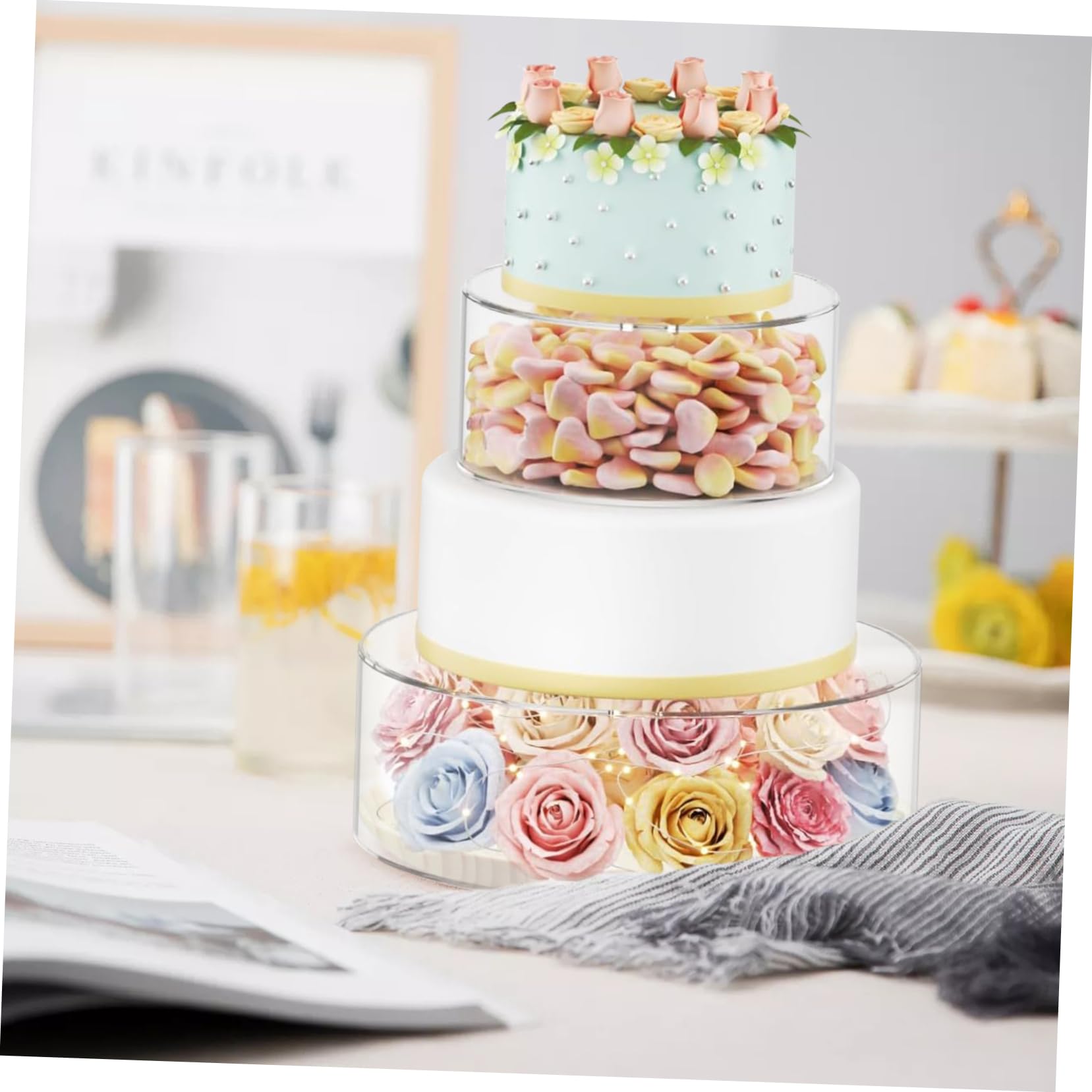 Amosfun Supporto da Pulire Feste Riutilizzabile Facile e Coperchio Rotondo in Acrilico Trasparente Torte di Compleanno e Occasioni Speciali