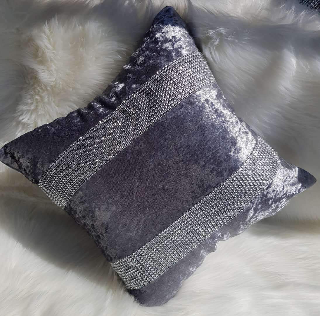Householdfurnishing Silver New Diamante Crushed Velvet Sparkle Bling Cushion Cover All Beautiful Colours (, 45 X 45 Cm)