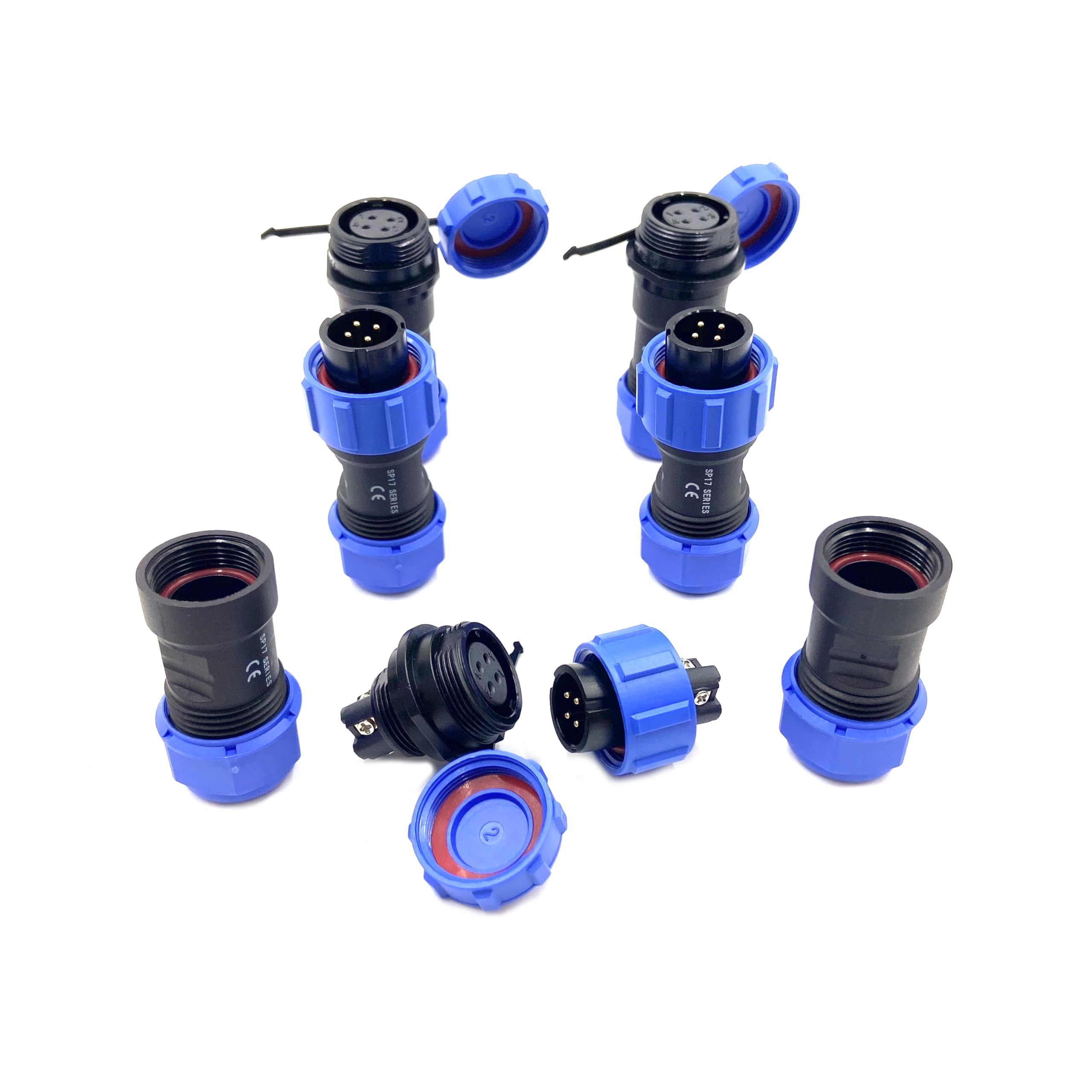 Lot de 3 connecteurs d'aviation SP17 4 broches, IP68 4 broches sans soudure, connecteur d'aviation étanche pour lampes extérieures 500 V 5 A (sertissage à vis de câble 18AWG)
