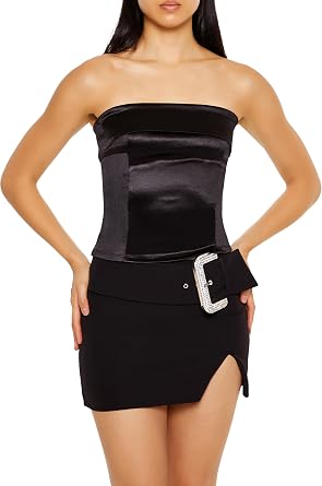 Forever 21 Womens Satin Foldover Tube Crop Top