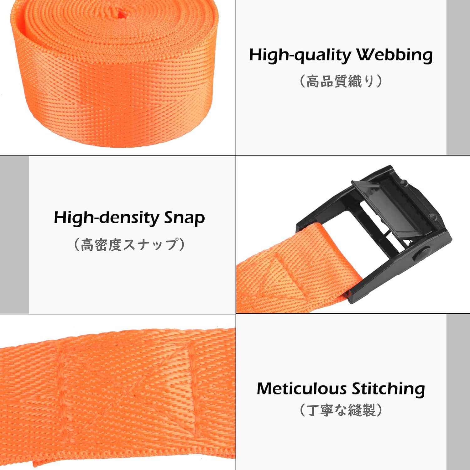 TRIWONDER Cinch Tie Down Straps Cam Buckle Lashing Strap Nylon Small Ratchet Heavy Duty Belts for Packing Cargo Battery Bike Car Roof Rack Kayak Truck (01# Orange - 2 Packs, 6.6 FT) image 3
