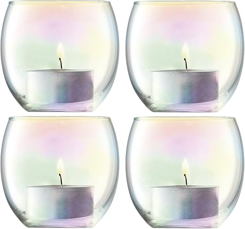 LSA - Juego de portavelas de perlas en madreperla con velas, pintado a mano con acabado nacarado, 2.5 pulgadas de alto, paquete de 4