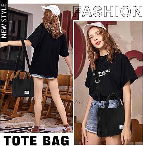 Miniatura 5 de BINSUNS Bolsa de pana para mujer, pequeña bolsa de mano, mini bolso de mano estético, bolso cruzado - escuela, trabajo, viajes, compras