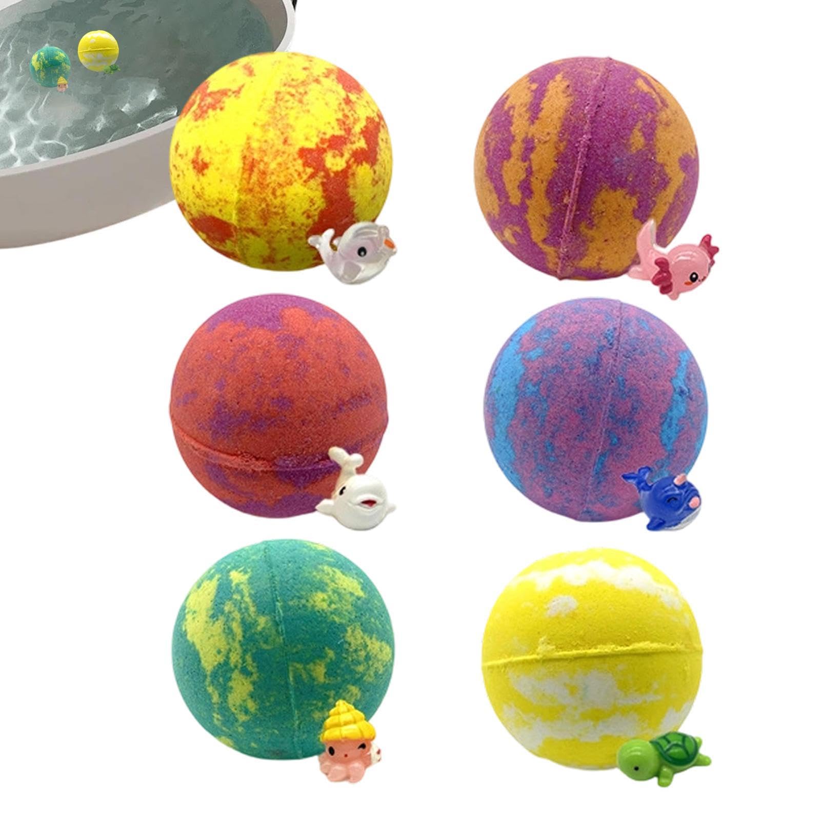 Bombe da bagno frizzanti per bambini 6 Pezzi di Bolle Colorate Profumate | Set di frizzanti da vasca per bambini a tema animali con giocattoli che brillano al buio per Vasca Casa Festa Vacanze Spa