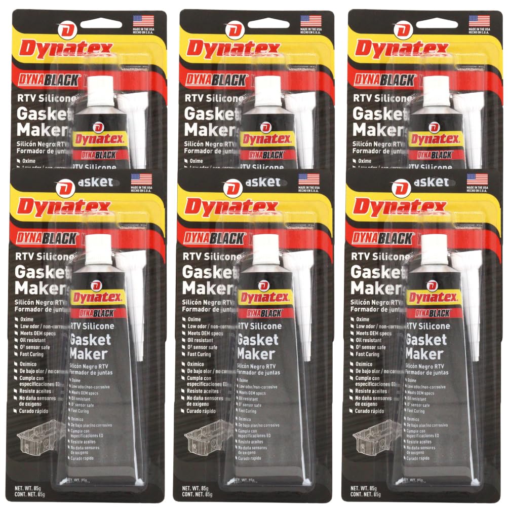 Dynatex DynaBlack RTV Silicone Gasket Maker 85g Tube - 500°F High Temperature, Sensor Safe, Low Odor, and Non-Corrosive Silicone Sealing Compound Made in the USA (6-Pack)