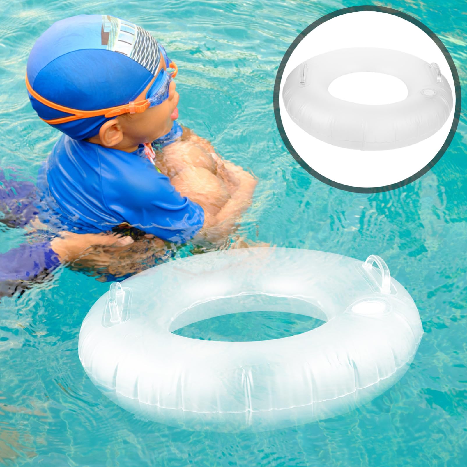 Kisangel Portable Inflatable Pool Floating Ring Luminous Swim Ring with Handles Essential Outdoor Swimming Aid