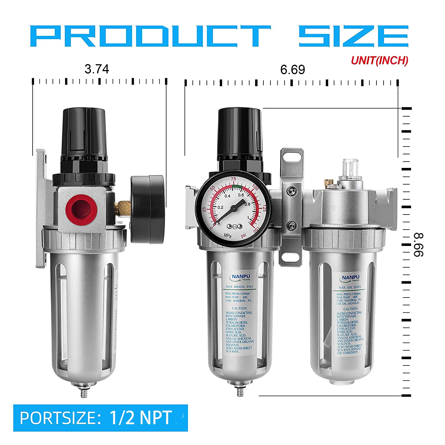 Filtre Régulateur Lubrificateur NANPU 1/4" BSPP - Air Comprimé Haute Pression