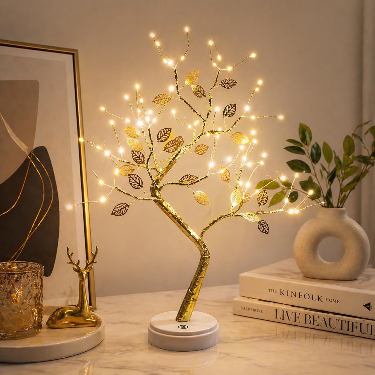 REFULGIX Wood LED Bonsai Tree Lamp With Touch Sensor | 36 Yellow Leds | USB & Battery Operated Decorative Light For Home, Bedroom, Diwali, Christmas, Festive Decor (Pack Of 1)