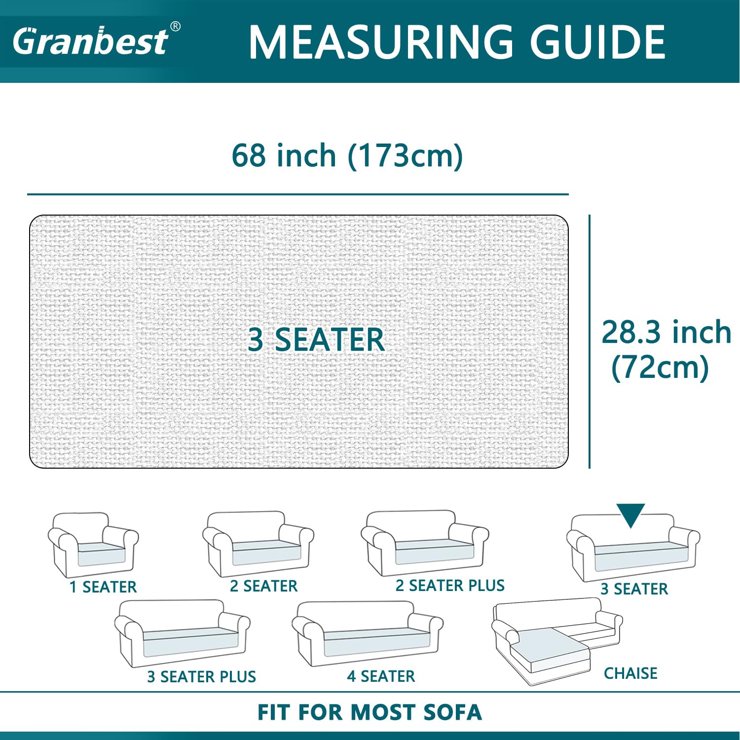 Granbest Non-Slip Sofa Seat Covers 3 Seater Thick Chair Cover Protectors from Pets Universal for All Seasons (3 Seater, Azure Blue) - Image 2