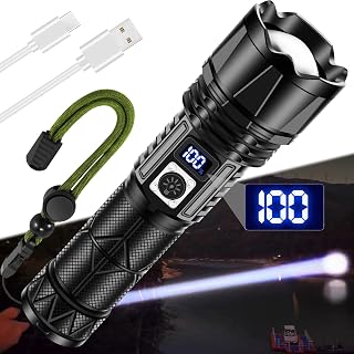 LED Flashlight Rechargeable 250000 Lumen, Super Bright Flashlight with Digital Power Display and Zoom, Handheld Rechargeable Flashlights High Lumens with Long Throw for Camping, Outdoor