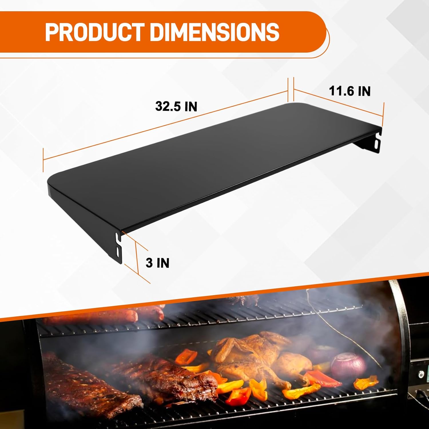 Folding Front Shelf for Traeger Pro 780 and Ironwood 885 Pellet Grills, Heavy-Duty Grill Accessory for Extra Prep Space, Replacement Parts BAC442 Folding Shelf for Traeger Grills, 32.9" x 11.6" 33"