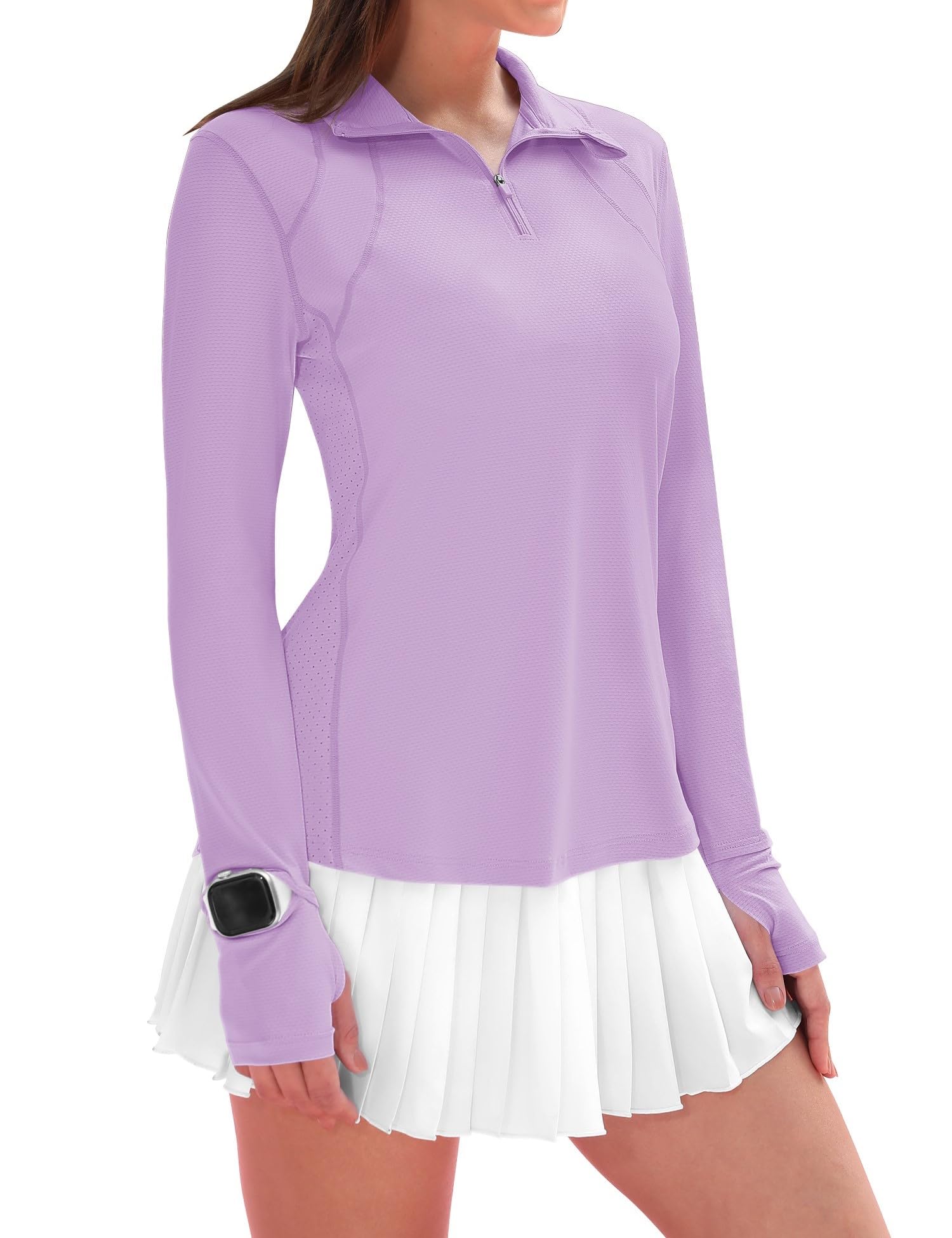 IECCPWomens Long Sleeve Golf Shirts Sun Protection 1/4 Zip Pullover Summer Quick Dry Athletic Hiking Running Workout Tops