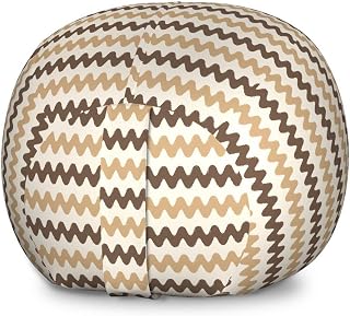 Ambesonne Striped Storage Toy Bag Chair, Horizontal Repeated Retro Wavy Curly Zigzag Lines in Creamy Coffee Tones, Stuffed Animal Organizer Washable Bag, Large Size, Champagne Umber Tan