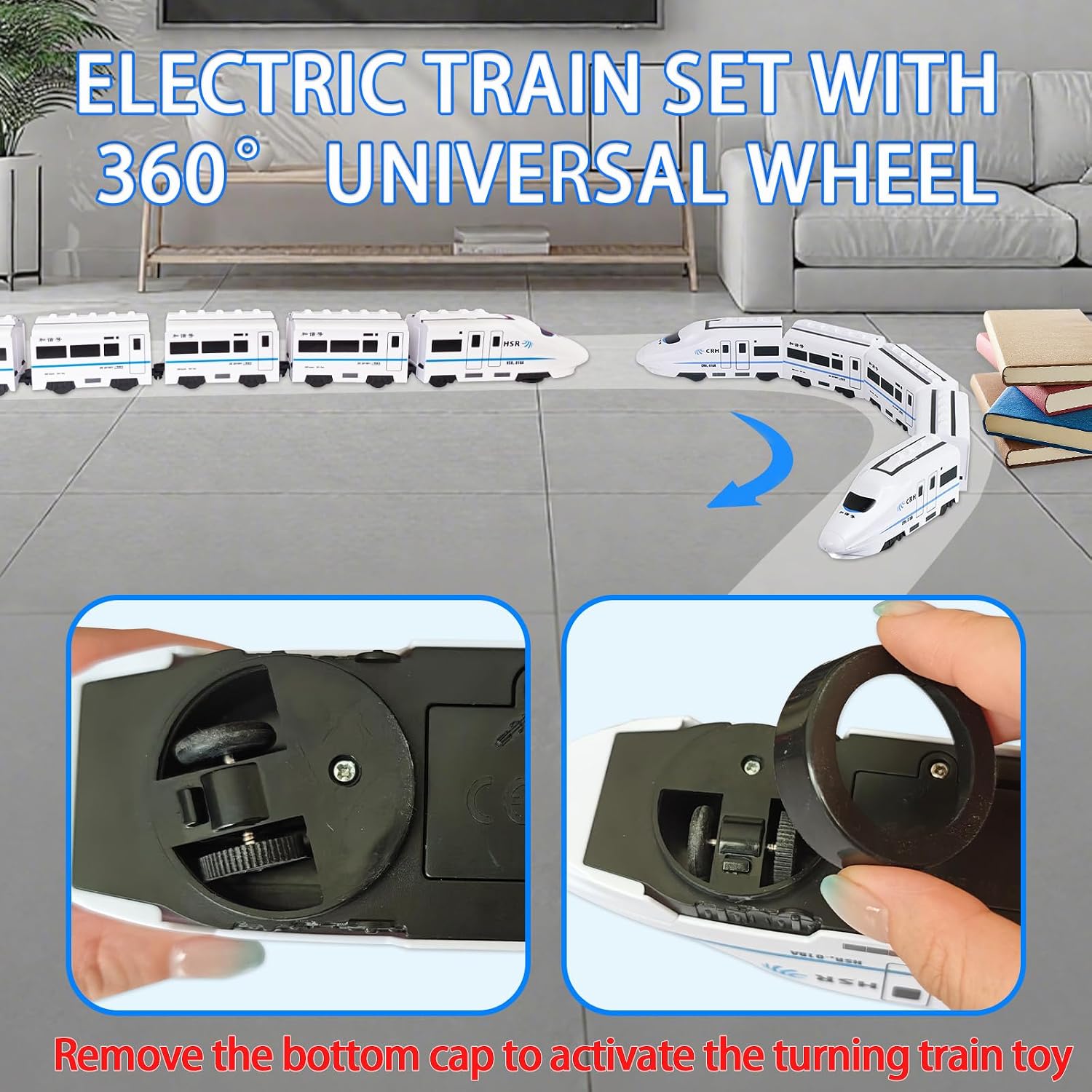 OTONOPI Toy Train Set, 5 Pack Electric Bullet Train with Light and Sound, Battery Operated Subway Locomotive Engine Car with Hook, Automatic Turning Railway Trains Toy for Kids Boys and Girls Age 3 Up
