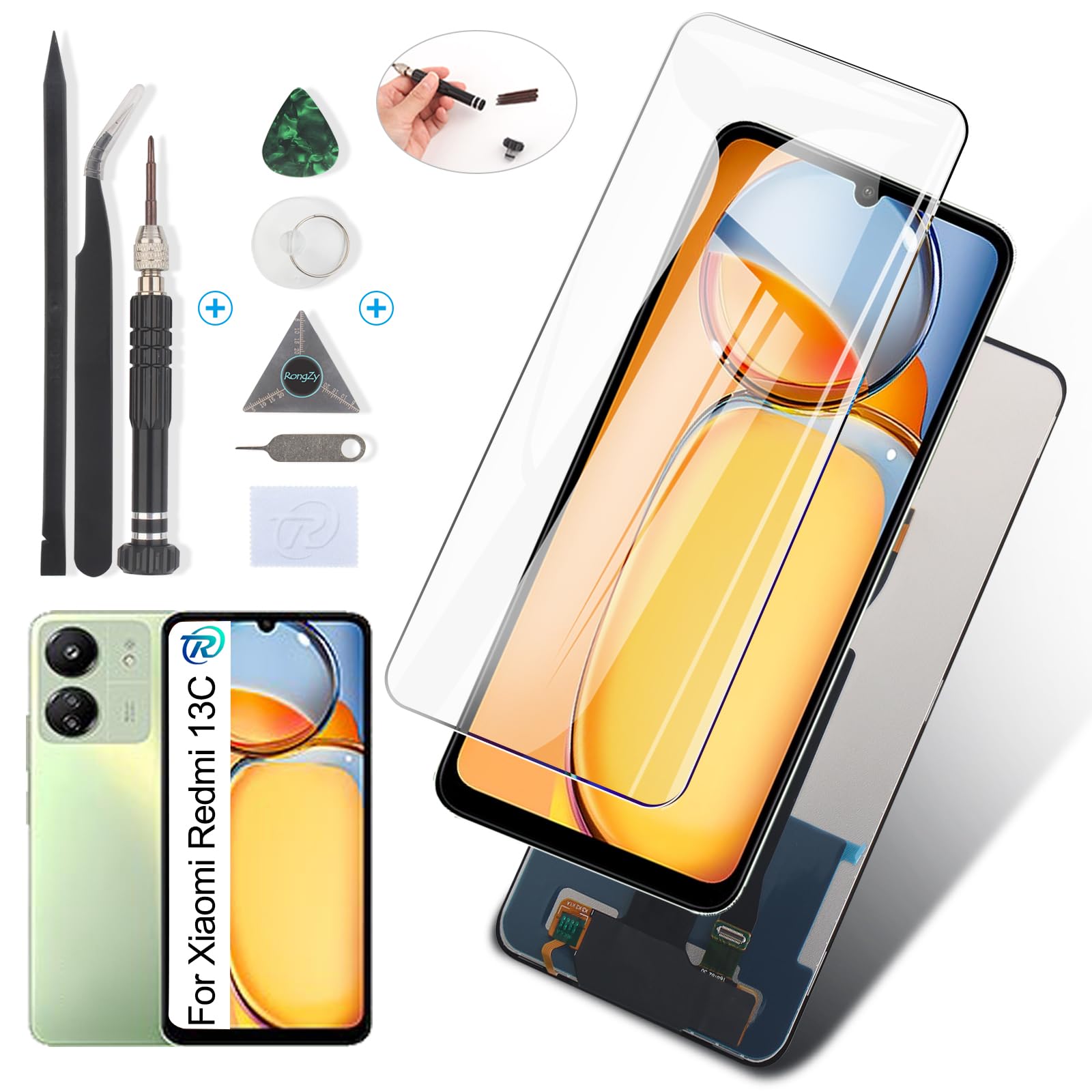RongZy para Xiaomi Redmi 13C 23100RN82L LCD+Pantalla Táctil Digitalizador Asamblea Reemplazo +Reparación Herramientas(Negro)