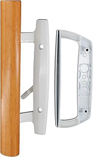 Sliding Patio Door Handle Set with Oak Wood Interior Handle Replace Old Door Handles Quickly and Easily, Finish Fits 3-15/16" Screw Hole Spacing (Without Mortise Lock, Dark)
