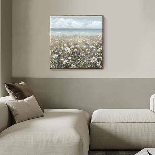 Vista 139 de Lienzo decorativo para pared, baño, estilo bohemio, costero, granja, vaca, montaña, flor, ilustración, obra de arte floral, paisaje rústico de Arte