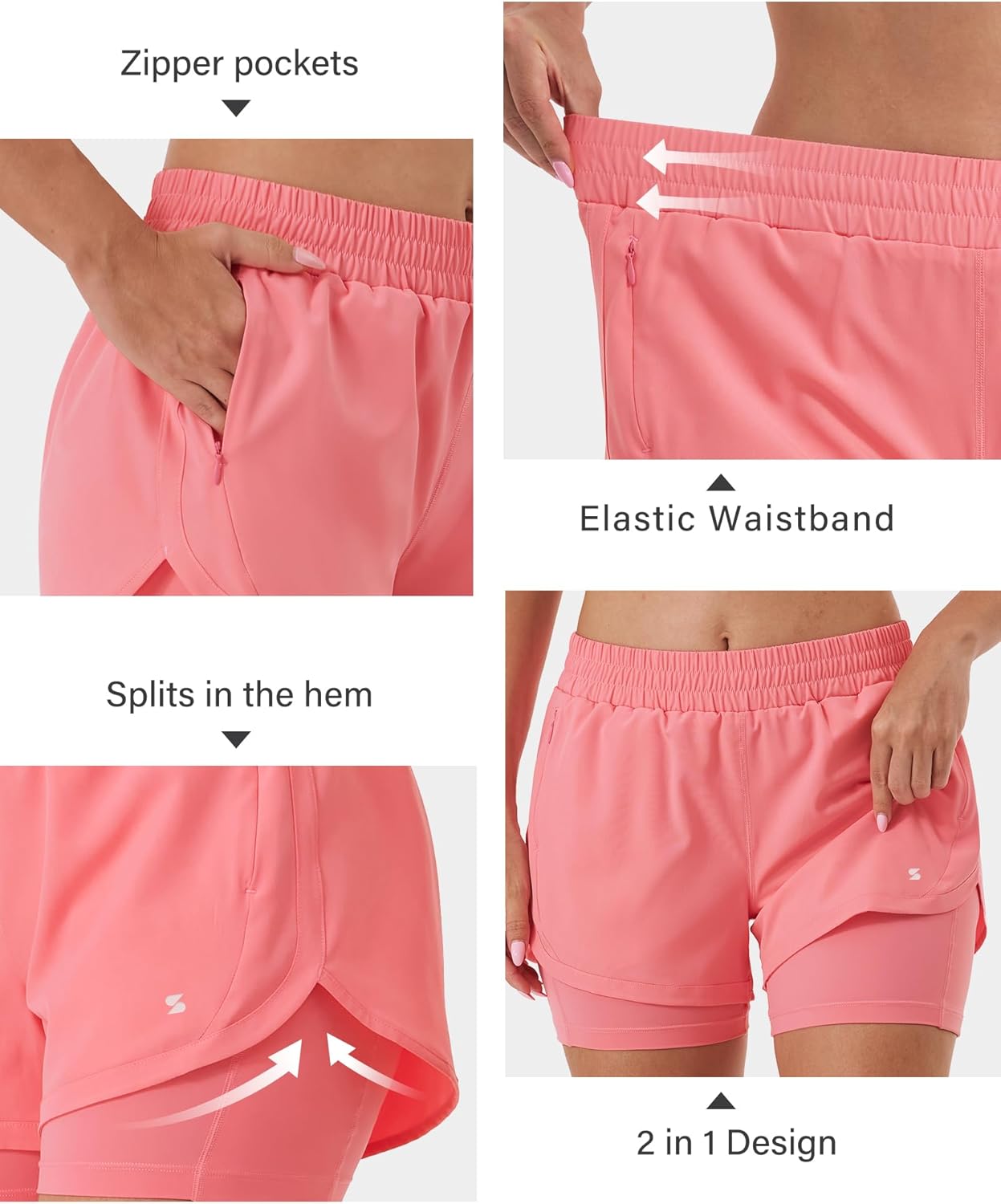 Stelle Women 2 in 1 Running Shorts High Waisted Athletic Shorts Gym Workout Shorts with Liner Zipper Pockets - Image 4