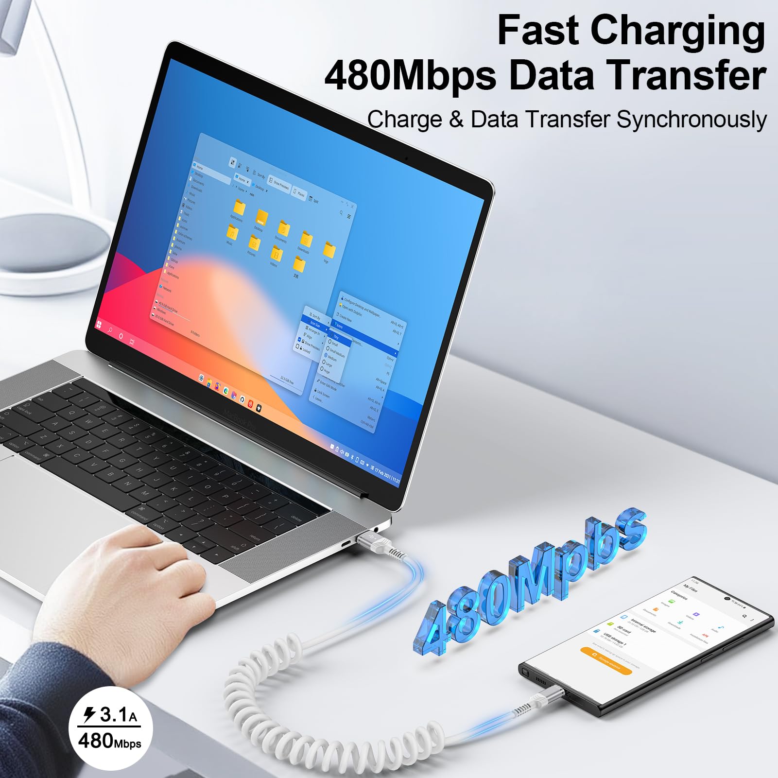 Cable de carga retráctil de coche de 6 pies en espiral USB a USB C, cable de carga rápida Android Auto para Motorola Edge 50/Edge 40 Ultra/Moto G Stylus/G Play/G Power, Samsung Galaxy S24 Ultra A15