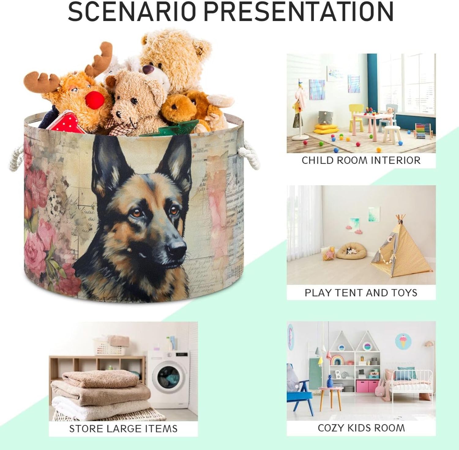Canvas Storage Organizer Bin, Old Newspaper Dog (1) Storage Basket Laundry Hamper with Handle for Clothes Playroom Decor, Large, 20 in Diameter