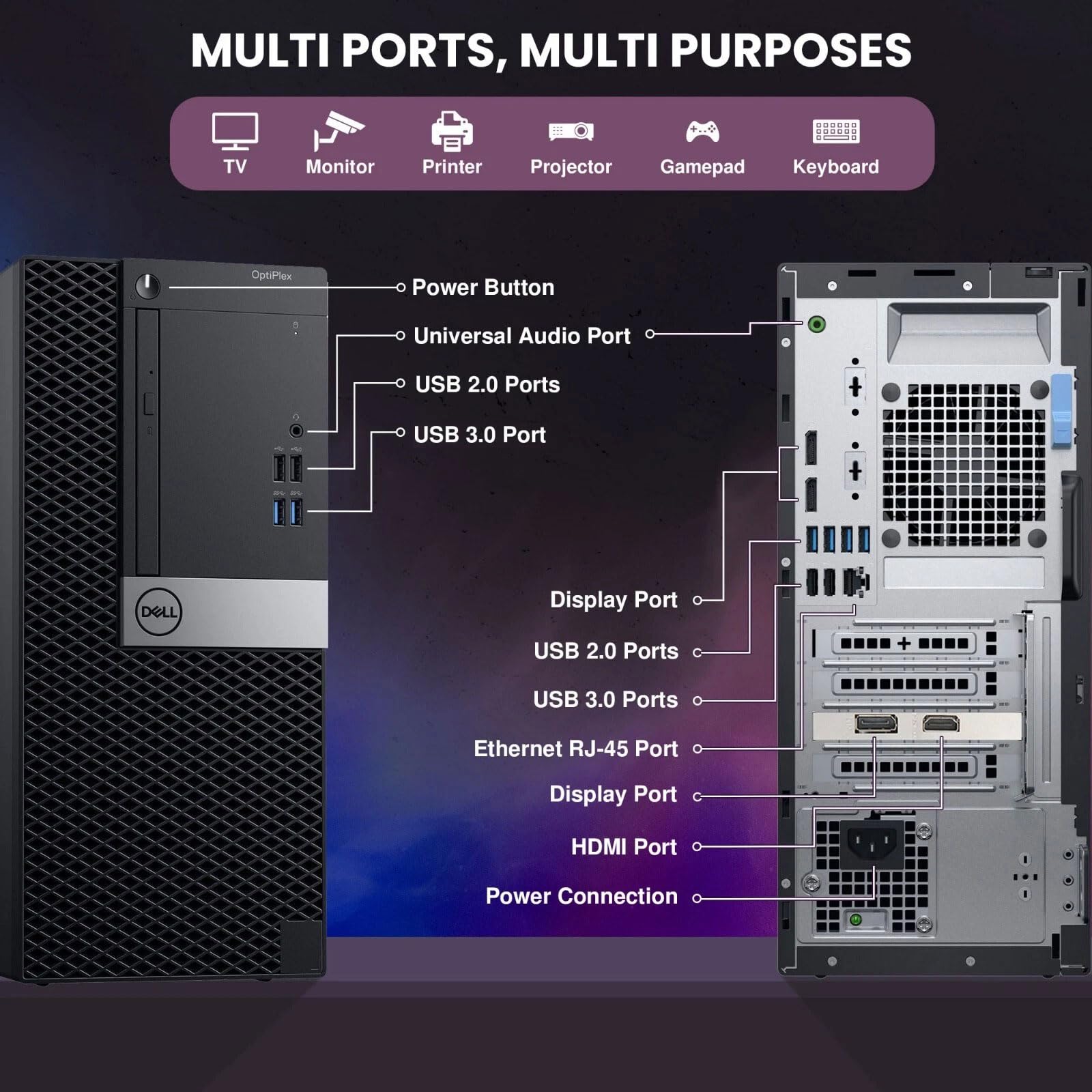 Dell Gaming Tower Desktop PC – Intel Core i5-6500 6th Gen – 16GB DDR4 RAM – 256GB SSD – 500GB HDD – GeForce GT 1030 – 22" Monitor – RGB Keyboard & Mouse – Windows 11 Pro – Gaming Computer (Renewed)