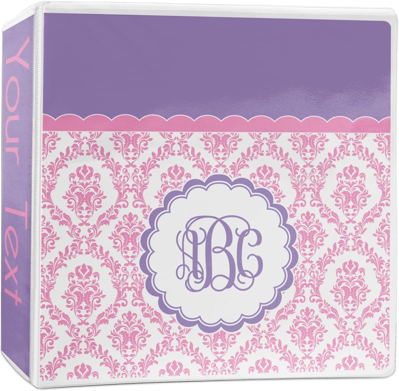 Personalized Pink, White & Purple Damask 3-Ring Binder - 2 inch