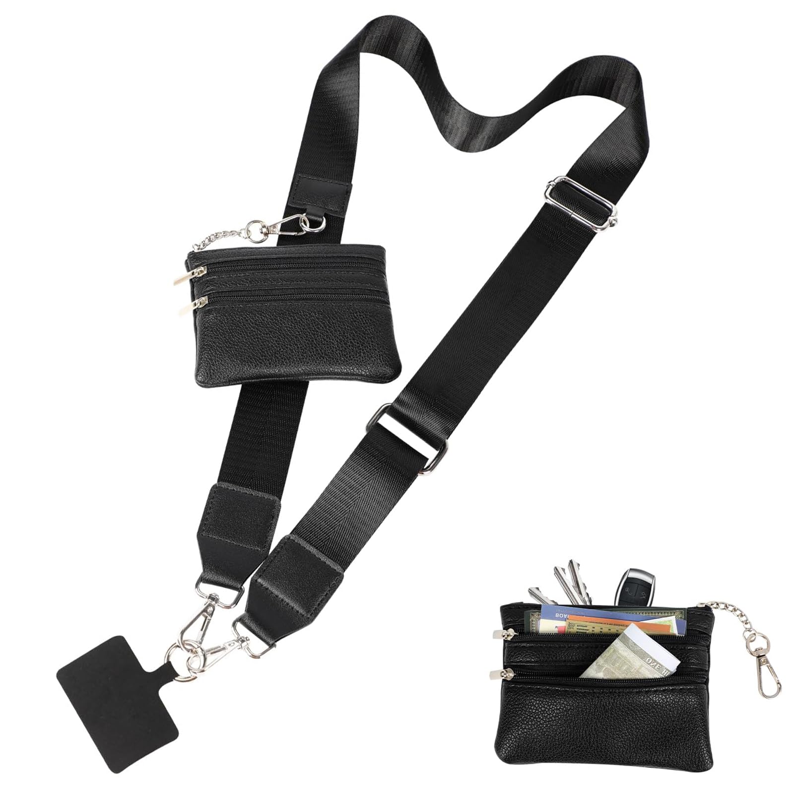 View 1 of 2-in-1 Clip and Go Crossbody Phone Lanyard with Detachable Wallet – Adjustable, Secure Strap for Phone, Cards, Passport | Hands-Free for Travel, Concerts, Work, Daily Use