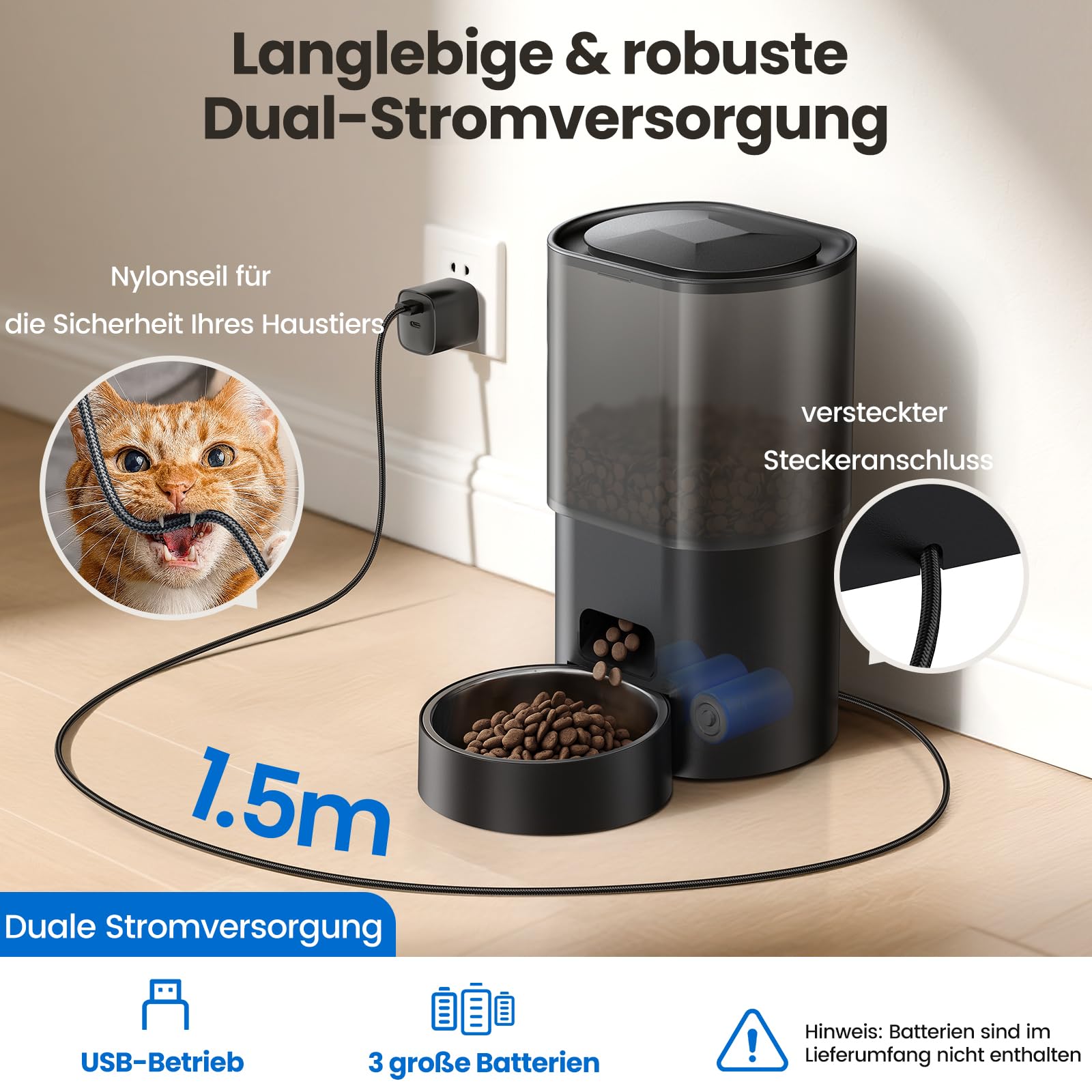 3L Automatischer Katzenfutterspender 2,5L Katzenbrunnen-Set, geräuscharmes App-gesteuertes Fernfütterungsgerät mit 10 Mahlzeiten pro Tag, Anti-Verstopfungs-Design, ideal für Katzen & Welpen