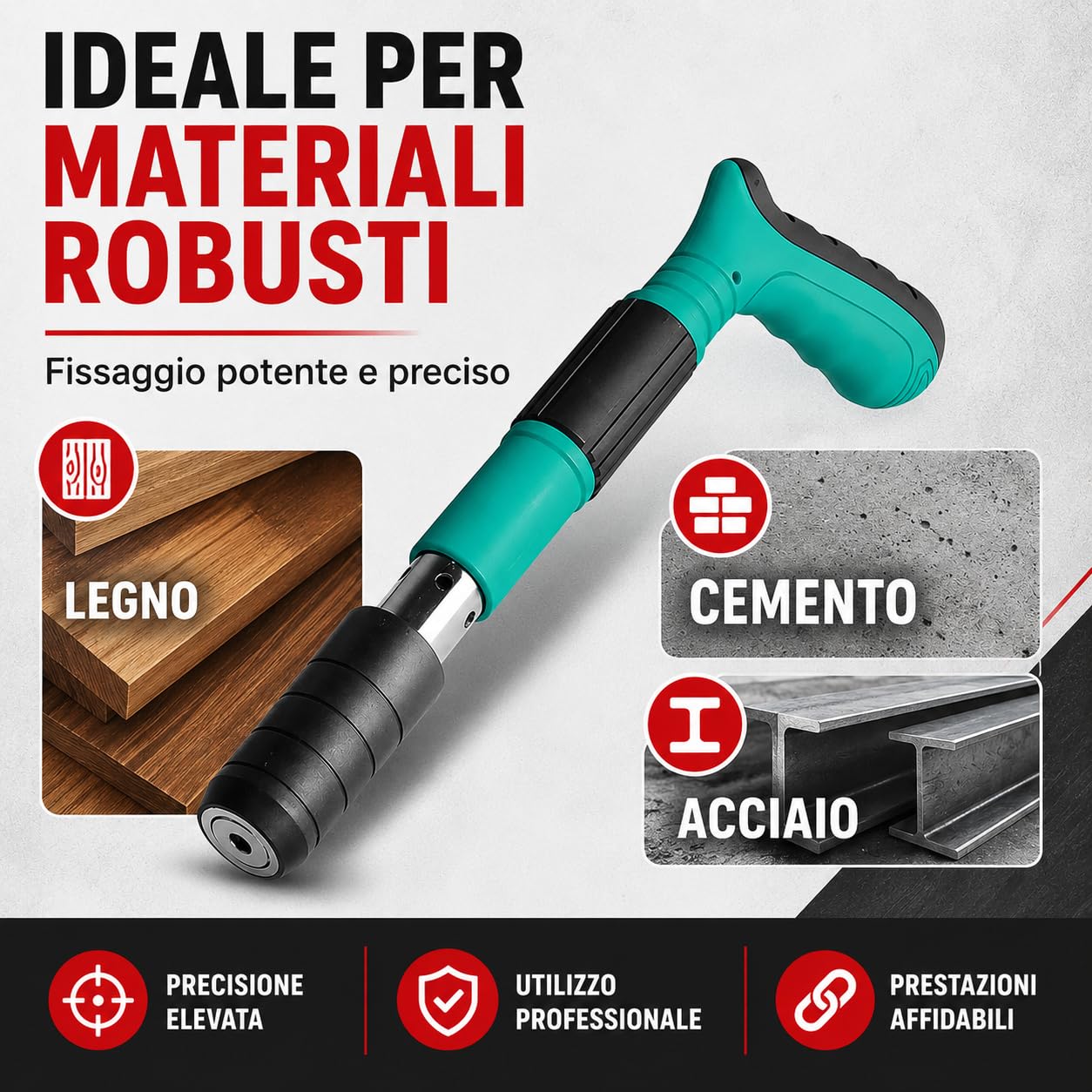 Rivettatrice Manuale Professionale - Pistola Sparachiodi ad Aria Compressa per Chiodi Tondi e Rivetti in Acciaio