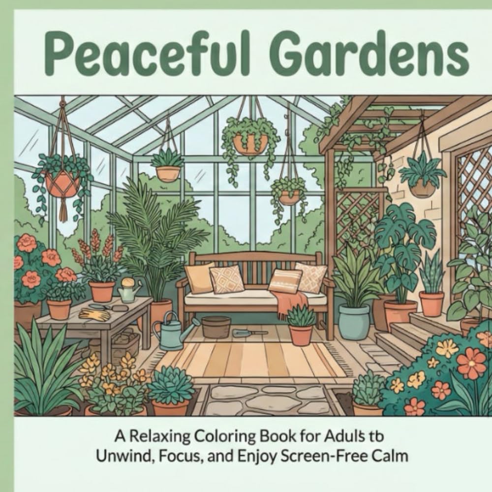 Peaceful Gardens: A Relaxing Coloring Book for Adults to Unwind, Focus, and Enjoy Screen-Free Calm
